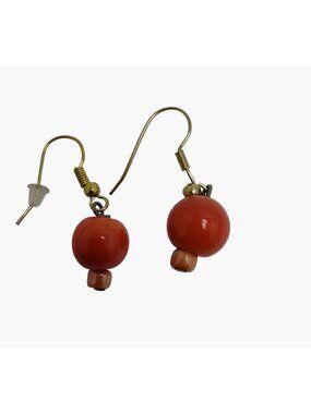 Earrings Orange Vintage Glass beads Hook Drop Dangle Small